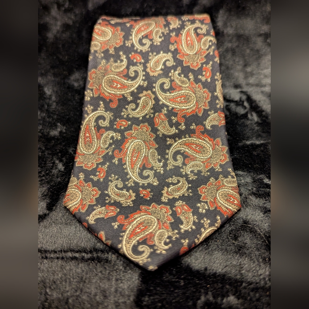 Christian Dior All Silk Paisley Neck Tie Tan Red Blue Made In USA Woven In Italy